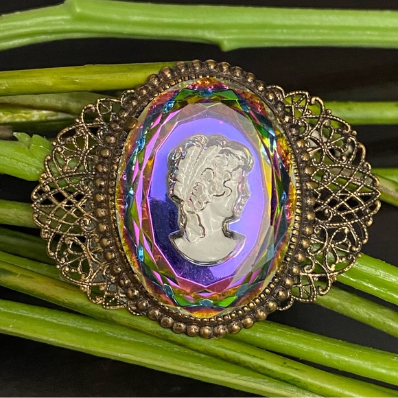 Stunning Vintage Watermelon Intaglio Cameo Grass Brooch 29.8g - Picture 2 of 11